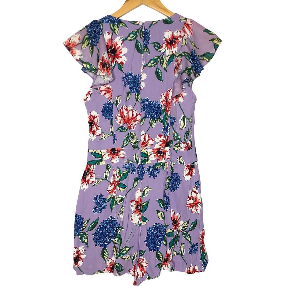Parker Ana Combo Romper Shorts Flutter Sleeves V-Neck Floral Print Purple 2 - Picture 4 of 10